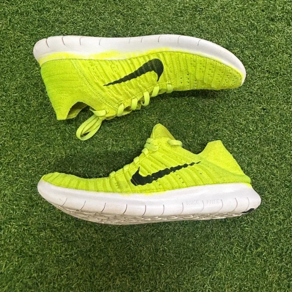Nike Free RN Flyknit Volt Yellow Black Running Shoes 842546-700 Womens 7